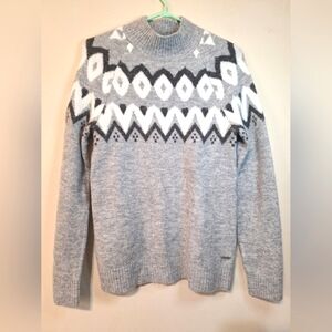 Colori medium grey aran longsleeve fair isle mock neck knit sweater